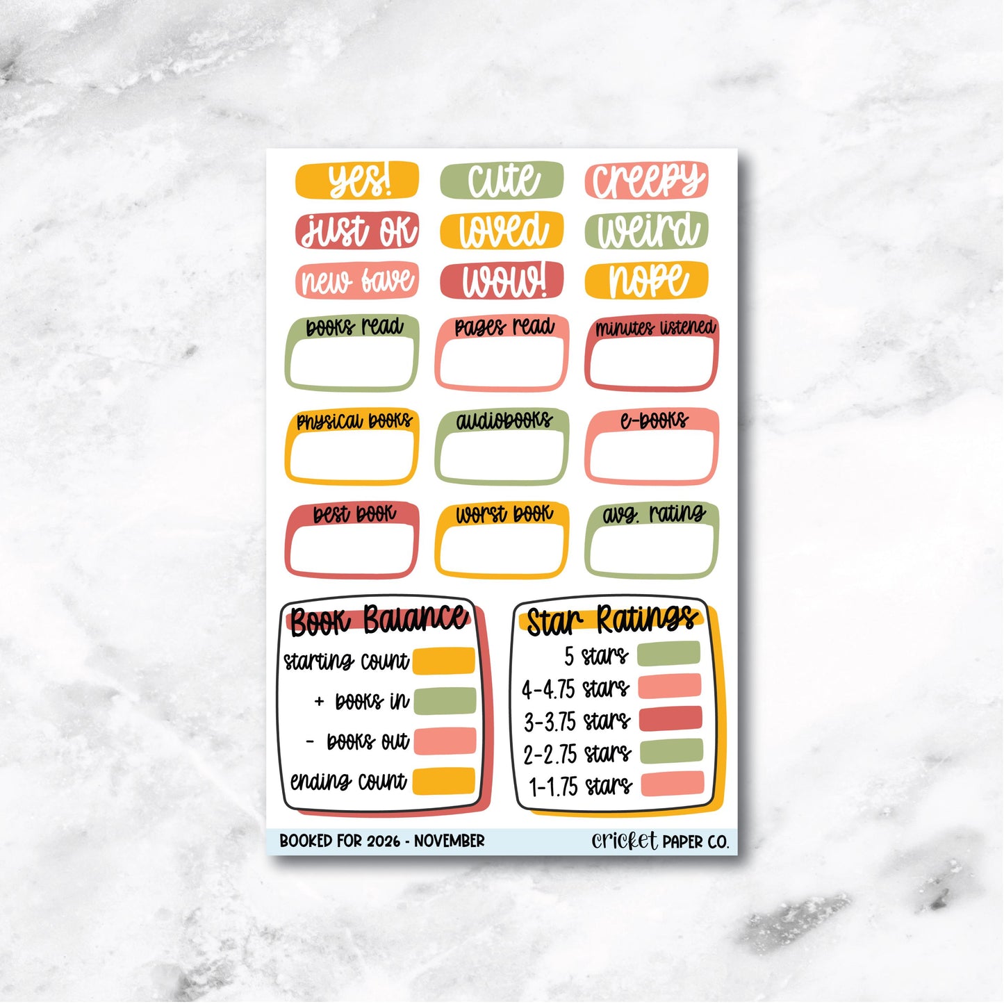 Book and Reading Journal Stickers - November