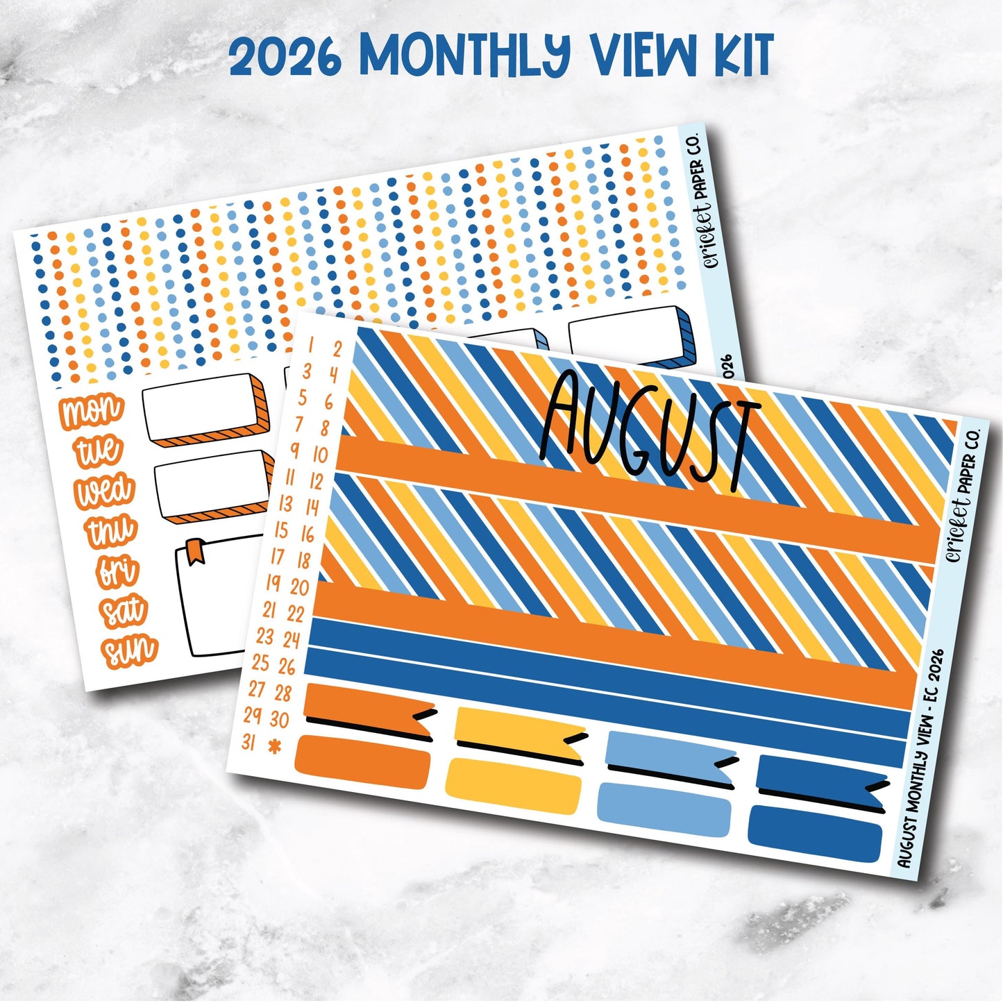 August Monthly View Planner Sticker Kit - 2026