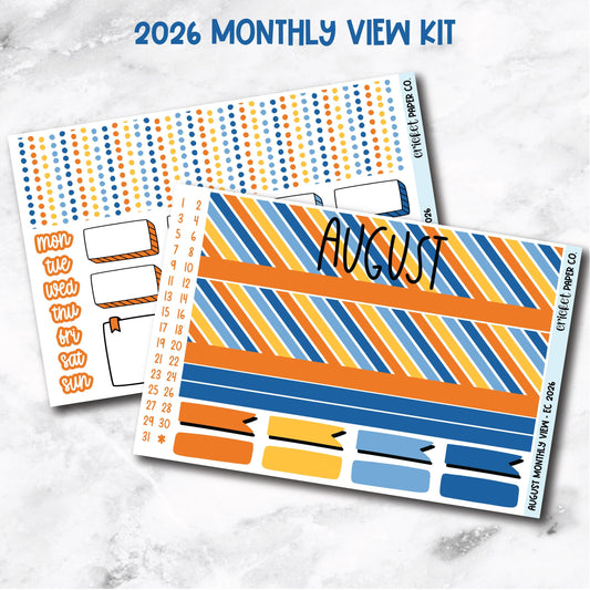 August Monthly View Planner Sticker Kit - 2026