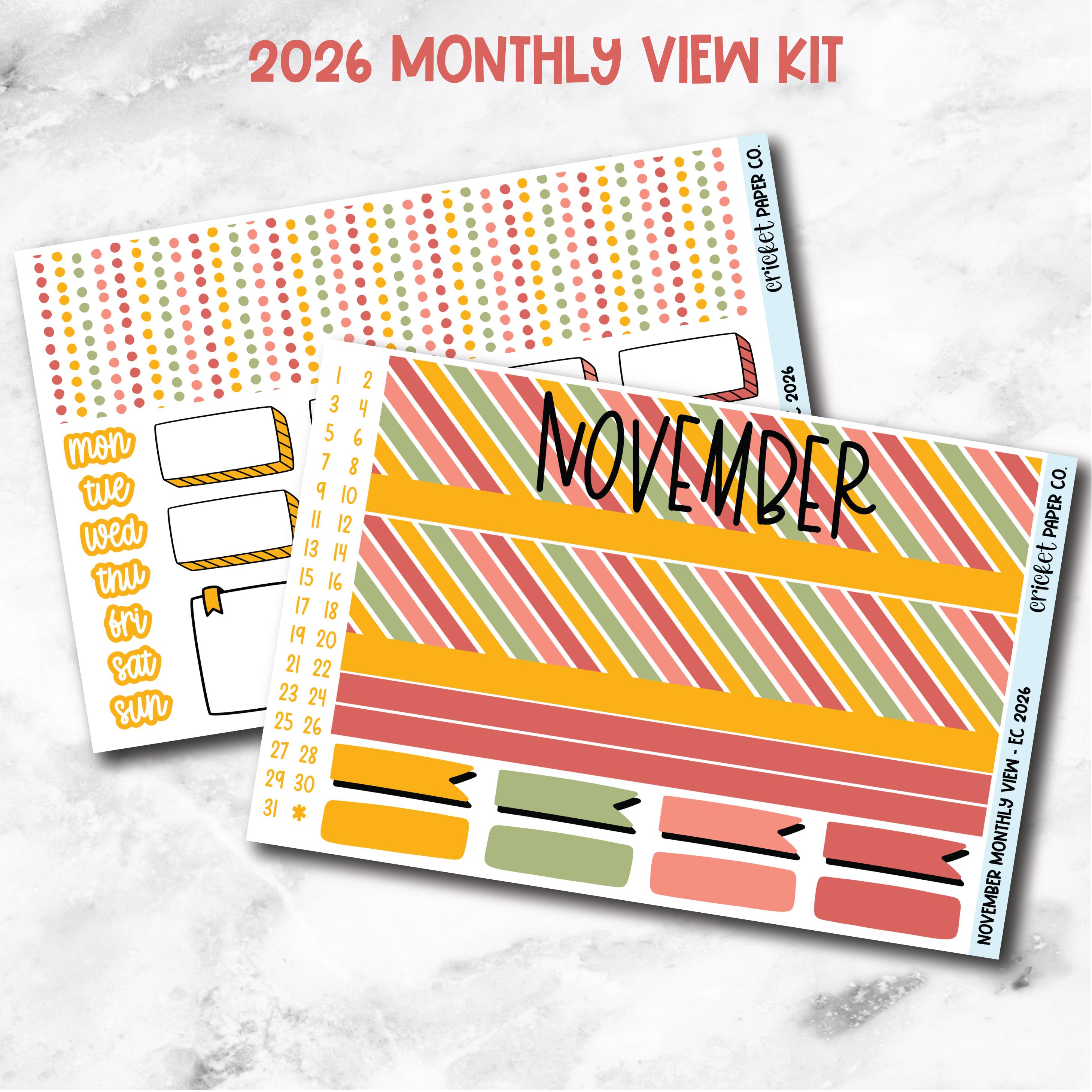 November Monthly View Planner Sticker Kit - 2026 – Cricket Paper Co.
