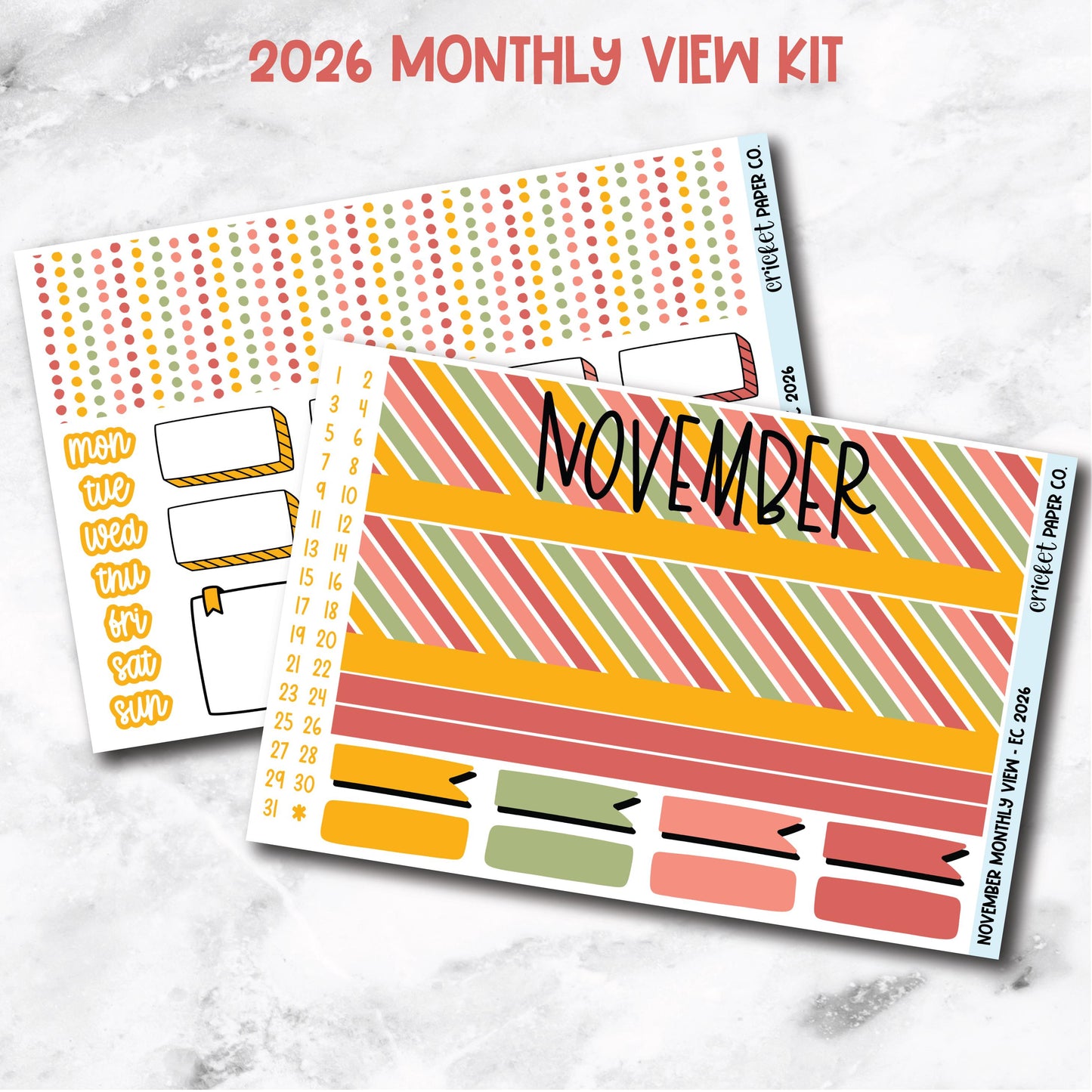 November Monthly View Planner Sticker Kit - 2026