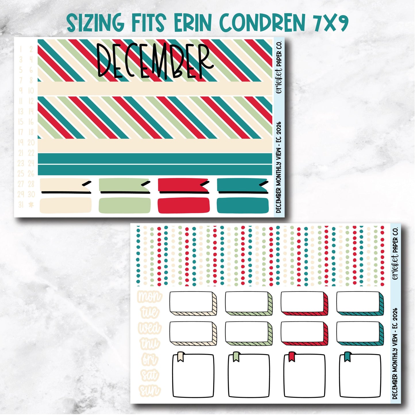 December Monthly View Planner Sticker Kit - 2026