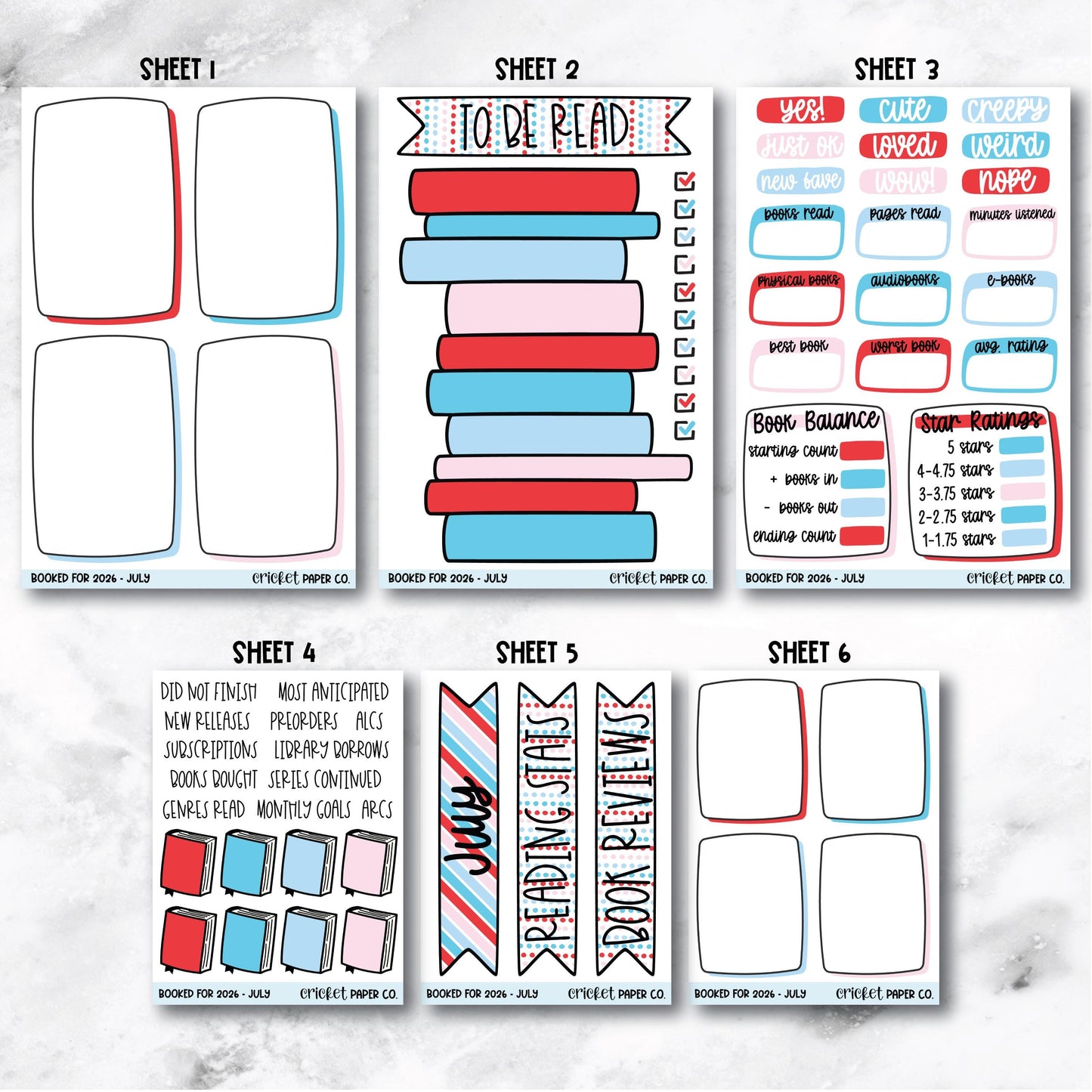 Book and Reading Journal Stickers - July
