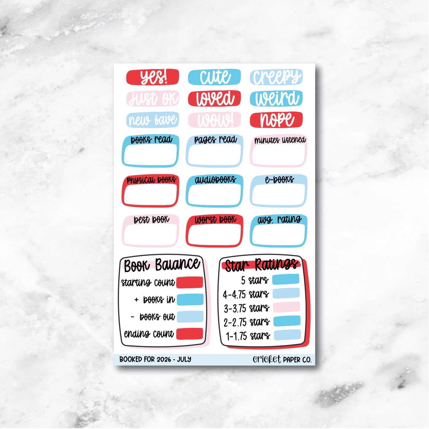 Book and Reading Journal Stickers - July