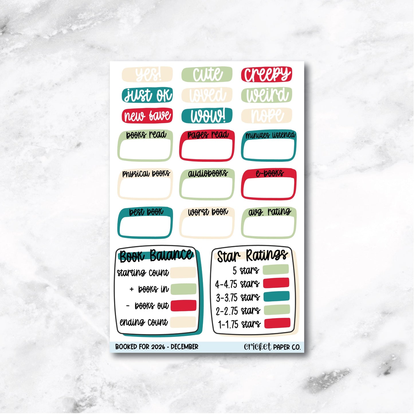 Book and Reading Journal Stickers - December