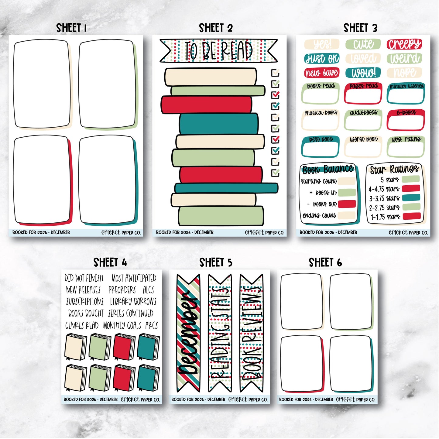 Book and Reading Journal Stickers - December